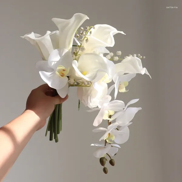 Fiori nuziali Collezione Whitney Calla grande con pura orchidea falena Bouquet da sposa a cascata Centros De Mesa Para Boda