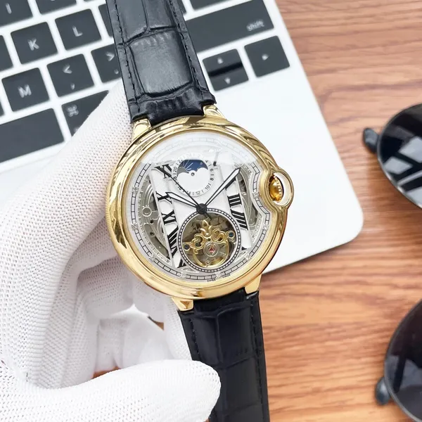 Relógio masculino balão algarismos romanos 316 moldura oca de aço clássico 45mm espelho aprimorado relógio de luxo movimento mecânico automático relógio de designer para homens