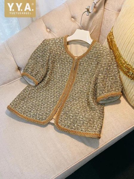 Giacche da donna Designer di lusso Giacca da donna in tweed Manica corta O-Collo Ufficio da donna Cappotto elegante Stile francese Capispalla vintage Top