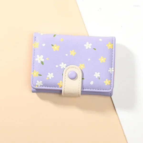 Cüzdanlar pu kızın küçük taze toka kısa çantası basit sevimli öğrenci sıfır moda çiçek baskısı kadın kart çantası