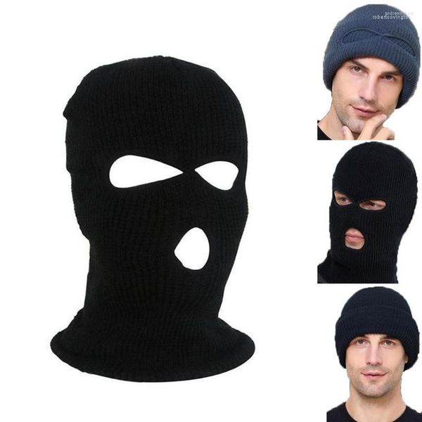 Berretti con copertura integrale Berretti Maschera da sci lavorata a maglia Cappello Passamontagna a 3 fori Cofano tattico militare Inverno Caldo Divertente Halloween