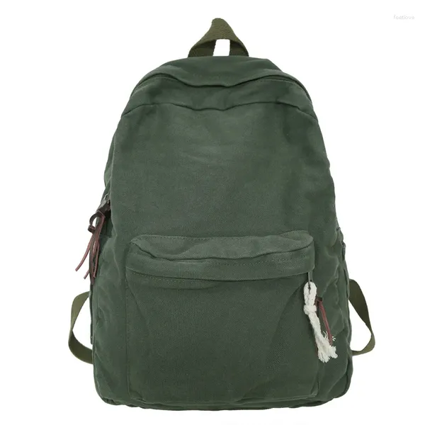 Mochila de algodão tecido mochilas 2023 inverno macio lona sacos de escola sólida qualidade simples verde coreia satchels