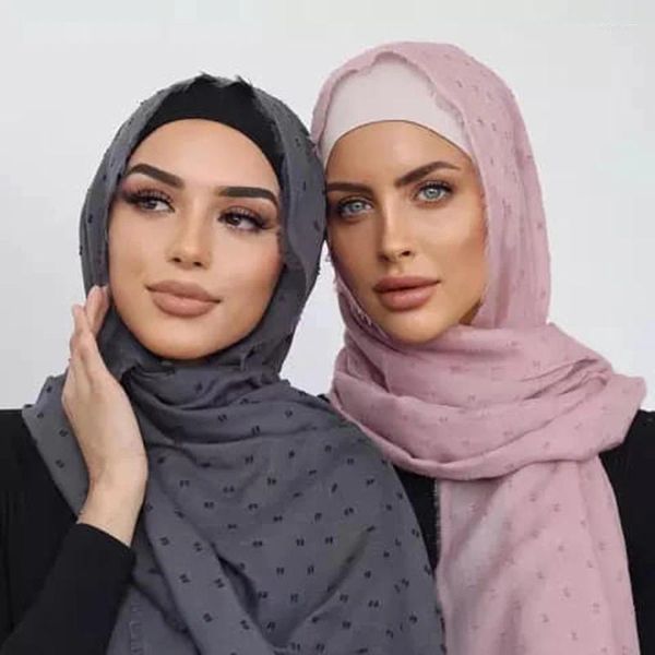 Ethnische Kleidung Luxus Pom Bubble Chiffon Hijab Schal Frauen Lange Schal Kopf Wrap Muslimischen Stirnband Maxi Islam Turban Plain Kopftuch 180 70 cm