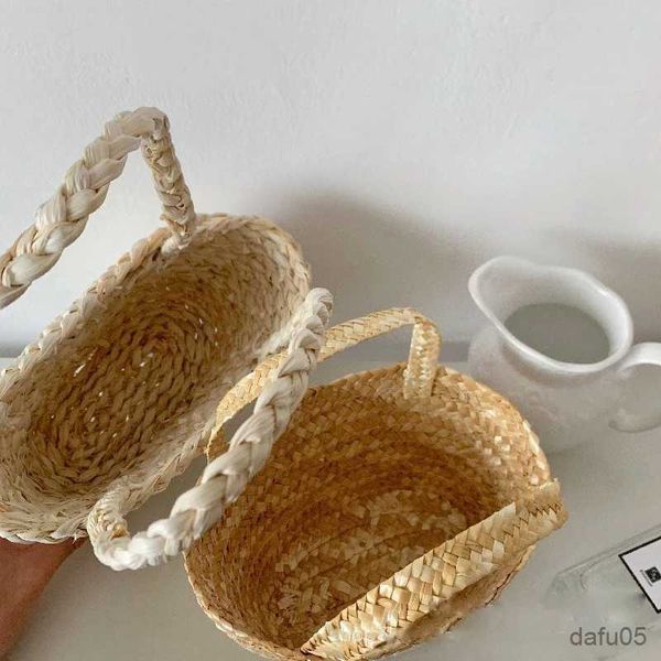 Bolsas estilo ins artesanal infantil saco de grama natural tecido portátil balde saco cesta saco de praia crianças acessórios de moda r231023