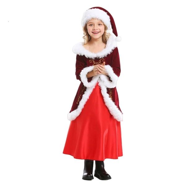 Cosplay traje de natal feminino designer cosplay traje jantar de natal festa de natal pais e crianças vinho vermelho vestido adorável roupas de menina de natal