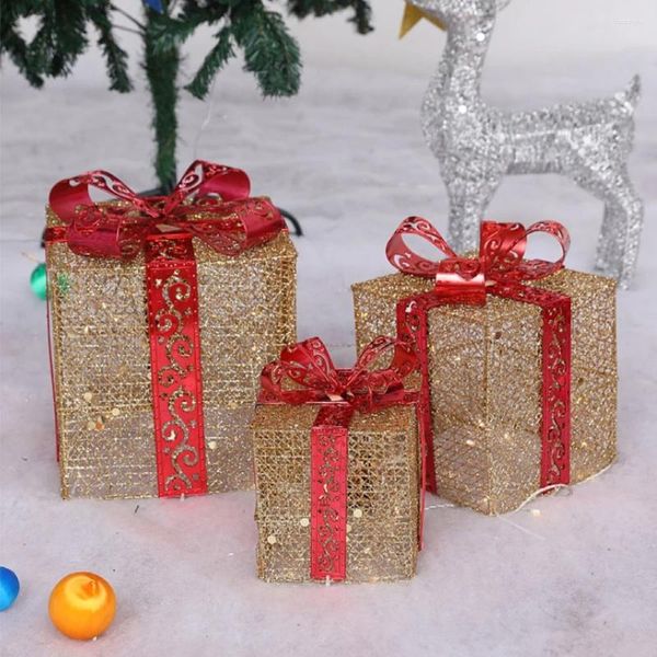 Рождественские украшения, светящиеся подарочные коробки, теплый набор из 3 штук для уличной внутренней елки/двора/домашнего декора, дома, праздника, вечеринки