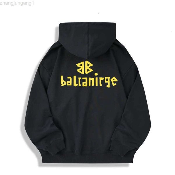 24SS Designer Balanciaga Hoodie Balencaigaity Novo top de linha Paris World Pure Yellow Tape Manga Longa Masculino e Feminino OS Solto Versátil Moda Casal Moletom