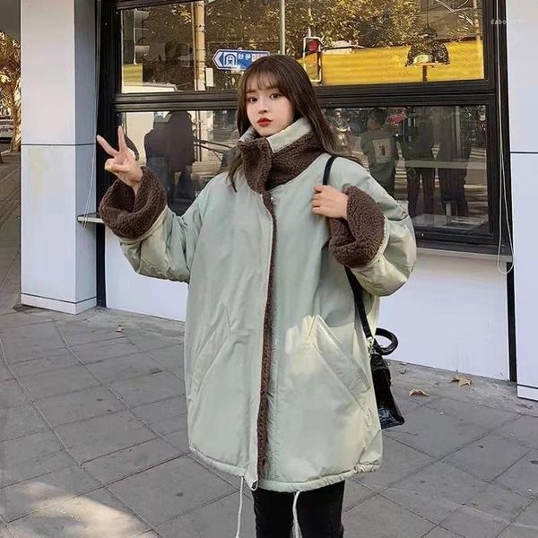 Frauen Unten 2023 Koreanische Version Von Lose Student Verdickt Werkzeug Beide Seiten Tragen Lamm Wolle Mantel Winter Gepolsterte Jacke weibliche