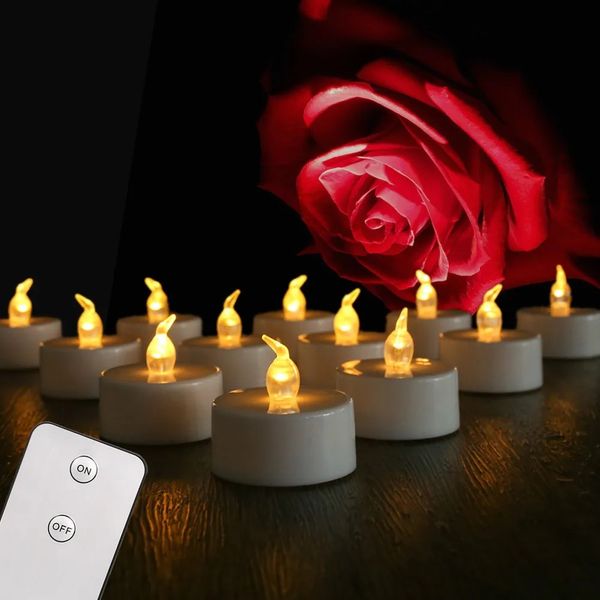 Свечи Беспламенная светодиодная электронная свеча с дистанционным освещением или без него, мерцающее пламя, чайный светильник для Хэллоуина, Рождества, домашний декор 231023