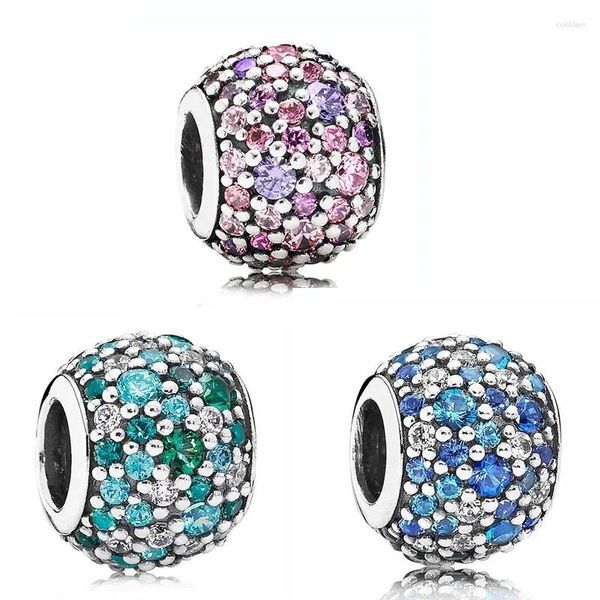 Lose Edelsteine, authentisches 925er-Sterlingsilber, Moments, mehrfarbige Mosaikkugel mit Kristall-Charm, passend für Damen-Armband-Halskette