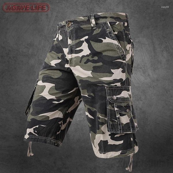 Shorts masculinos camuflagem carga mens 2023 verão multi bolso tático militar calças curtas homens algodão ao ar livre casual