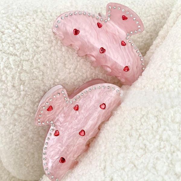 Fermagli per capelli coreano dolce rosa strass cuore per le donne Kawaii moda retrò accessori in acetato gioielli regali