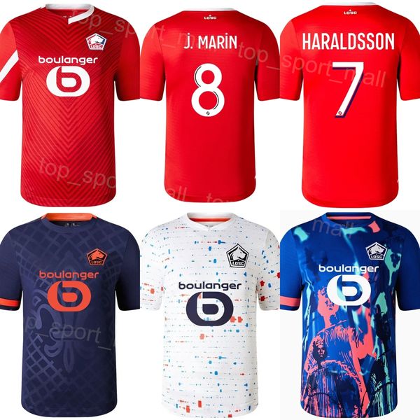 23 24 Club Team Soccer Lille 9 Jonathan David Jersey 30 Lucas Chevalier 21 Benjamin Andre 8 Angel Gomes 10 Remy Cabella 12 Yusuf Yazici Maglia da calcio Kit Rosso Bianco