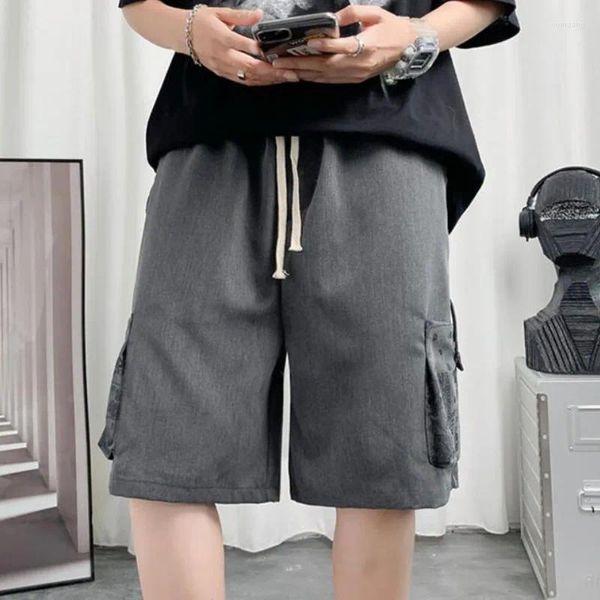 Shorts masculinos #4040 preto cinza impressão bolsos carga casual solto curto masculino reto rua wear estilo coreano na altura do joelho moda