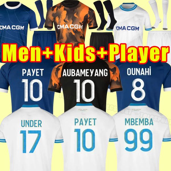 23/24 OM Fans Versão Jogador Camisas de Futebol Mens Kids Maillot de Foot Kits Sets Marselha Home Away Terceiro ALEXIS PAYET MBEMBA SOB camisas de futebol enfant 2023