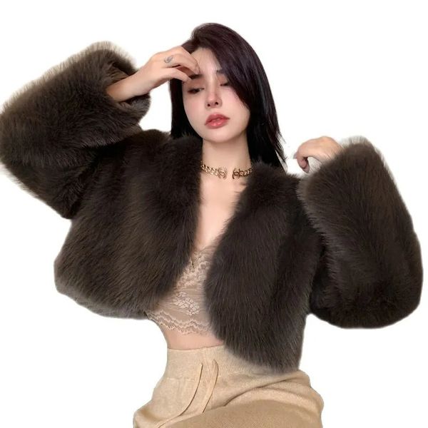 Frauen Pelz Faux Koreanische Mode Mädchen Strickjacke Kurz Cut Lose Lange Ärmel Winter Warm Verkauf Mantel Einfarbig Büro Dame jacke 231023