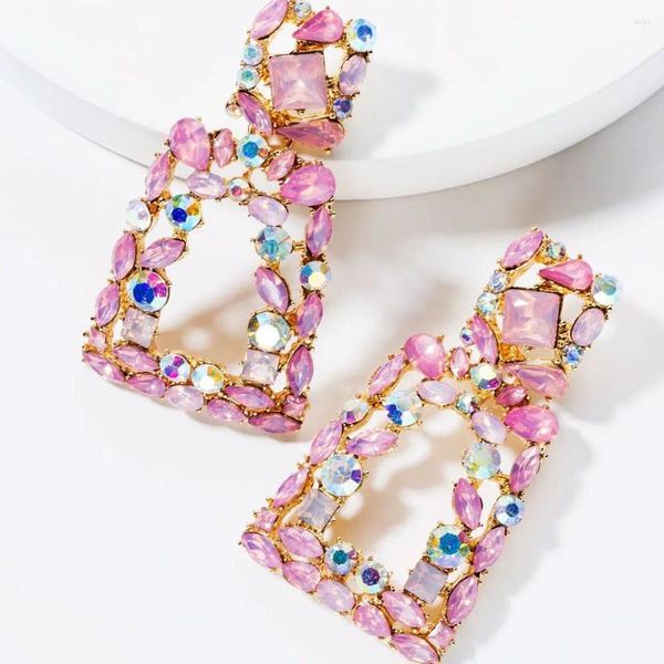 Orecchini pendenti Squisito geometrico trapezoidale regalo per feste Proteine colorate cristalli a goccia lunga Donna Dolce gioielleria di moda bohémien