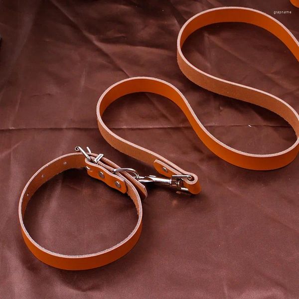 Hundehalsbänder 2023 Leinen-Sets Top Starkes echtes Rindsleder Großes Outdoor-Halsband 2 Größen Haustiere Produktlieferant