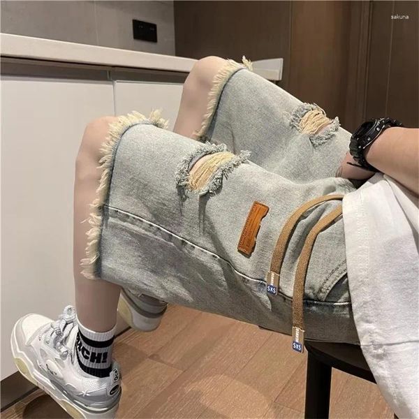 Männer Shorts 2023 Sommer Ripped Kurze Jeans Streetwear Große Loch Mode Vintage Blau Lose Denim Marke Kleidung