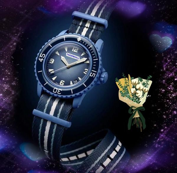 Coppia Donna Uomo Amanti Orologi Cinturino in nylon Batteria al Qurtz e movimento meccanico automatico Orologio con zaffiro 5ATM impermeabile Orologio in ceramica con zaffiro luminoso Regali