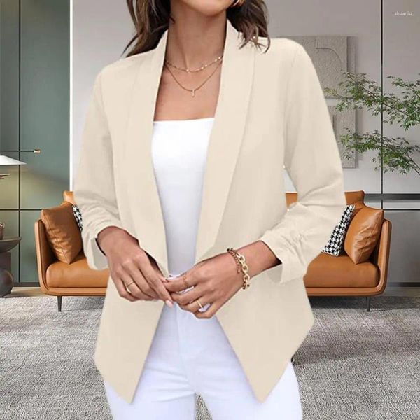 Ternos femininos senhora blazer manga longa ponto aberto cardigan lapela sólido fino solto negócios formal ol comute estilo outono casaco de escritório