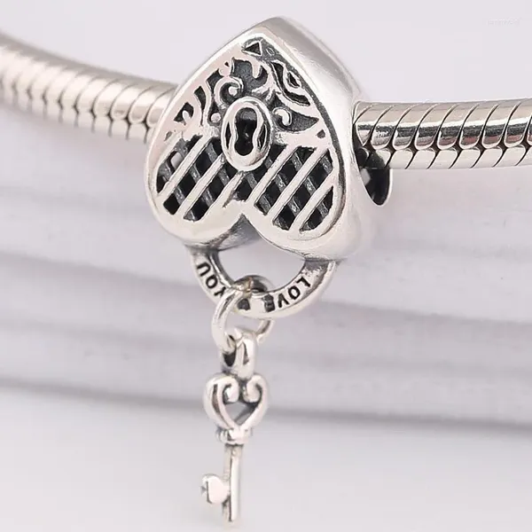 Pietre preziose sciolte Originale Vintage Openwork Love Heart Lock Key Ciondolo Bead Fit 925 Sterling Silver Charm Bracciale Bangle Gioielli fai da te