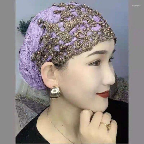 Roupas étnicas Respirável Lace Beading Turban Hat Mulheres Muçulmanas Lenço Bonnet Pronto para Usar Hijabs Interno Verão Feminino Headwrap Cap