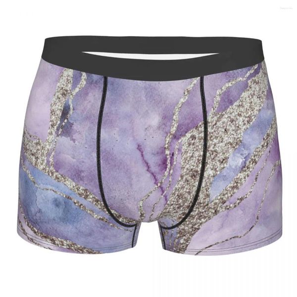 Cuecas roxas fita de ouro aquarela arte de mármore calcinha de algodão shorts boxer briefs masculino roupa interior confortável