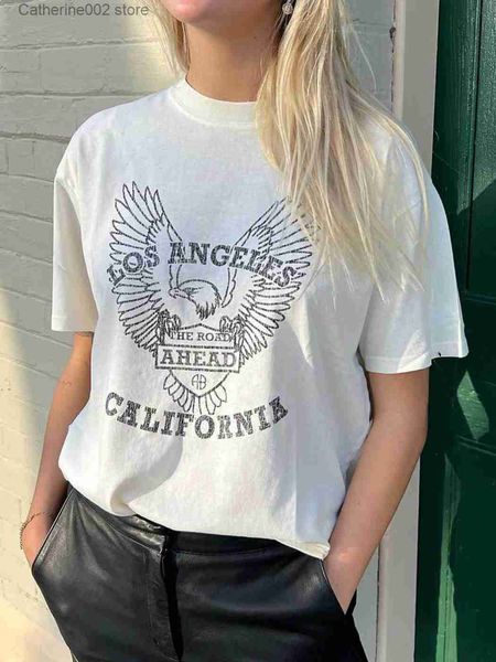 Kadın T-Shirt Los Angeles Eagle Grafik T-Shirt Kadınlar 2023 Yaz Giyim Rock N Roll Moda Tee Sesli T-Shirts Kadın Tees Street Giyim T231024