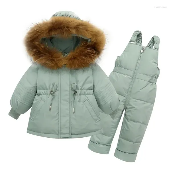 Para baixo casaco menino menina pato jaqueta inverno-30 bebê snowsuit roupas terno macacão crianças criança macacão conjunto de roupas infantis 2 pçs