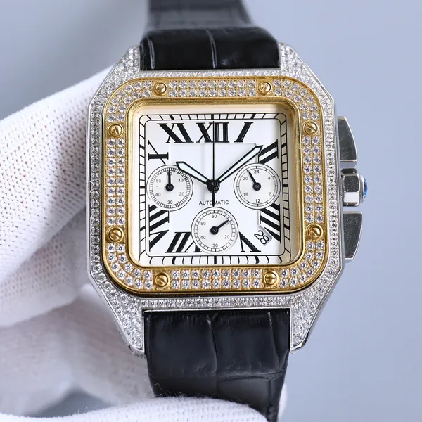 Orologio con diamanti Cronografo al quarzo da uomo 45MM Zaffiro Business Quadrante pieno di diamanti Orologio da uomo boutique Acciaio inossidabile di fascia alta con tendenza della moda di lusso