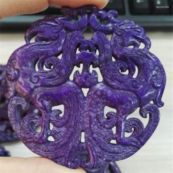 Anhänger Halsketten 2023 Einfacher lila halb Edelstein Klassiker Asien Alte Carving Chinese Kunstmuster Kunsthandwerk für Halskette DIY -Schmuck
