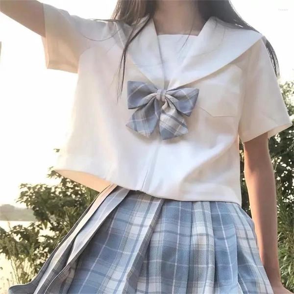 Kadınlar bluz JK Okulu üniforma Beyaz Bükülmez Kadınlar Top Kanto Ön Sapporo Bluz Temel Sailor Katı Kısa Kollu Çok Yönlü Mahsul Gömlek