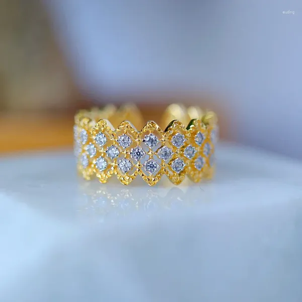 Anéis de cluster Zoca luxo italiano artesanato 925 prata esterlina banhado a ouro laço aberto anel boutique jóias ajustável moda senhoras presente festa