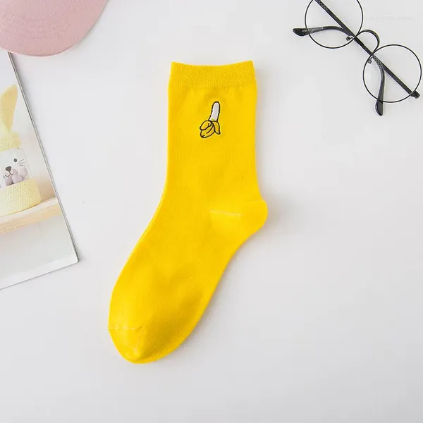 Damensocken Crew Baumwolle Weiß Gelb Bunte Lustige Banane Avocado Obst Muster Damen Neuheit Cartoon Socke Für Mädchen