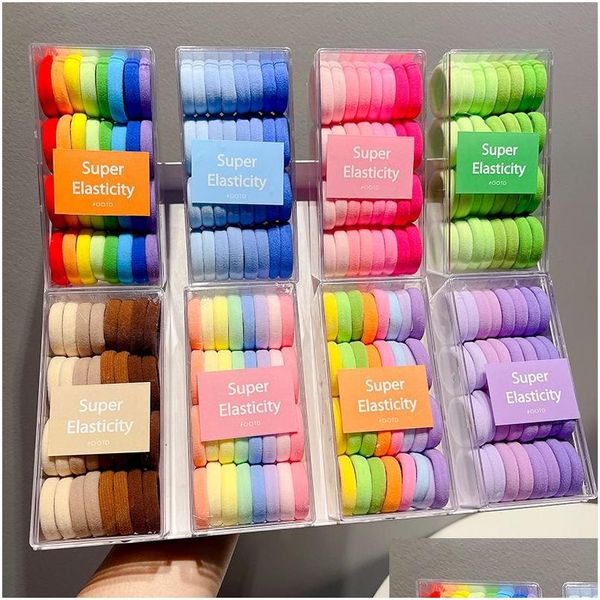 Horquillas para el cabello para niños Color gradual Círculo Adorno Caja para la cabeza Banda de goma Lazo Anillo de toalla Niñas No envuelven Cuerda Gota Entrega Produ Dhsxe