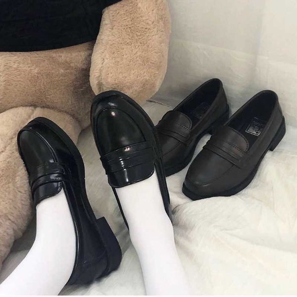 Retro tarzı Japon öğrenci ayakkabıları kız lolita jk üniformalı kadın pu deri blok topuklu loafers 231024