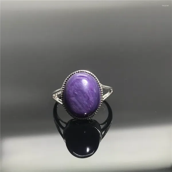 Cluster-Ringe, 15 mm, natürlicher violetter Charoit-Ring, Schmuck für Frauen und Männer, Liebe, Glück, Geschenk, Kristallstein, Silberperlen, Edelstein, verstellbar