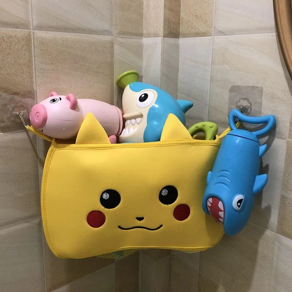 Bebek banyo oyuncaklar çizgi film sevimli çocuklar banyo oyuncaklar organizatör banyo asılı depolama çantası 4pcs kanca sarı katlanır bez depolama sepet çanta 231024