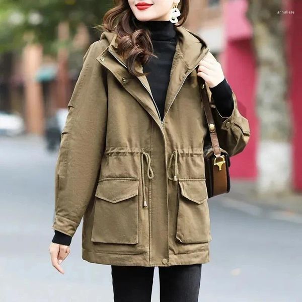 Trench da donna Cappotto invernale moda Parka Donna Velluto e addensato Giacca imbottita in cotone a maniche lunghe con cappuccio casual allentato Donna