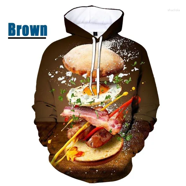 Herren Hoodies 2023 Est Unisex Lustiger Hamburger 3D Herren-/Damenmode Langarm Essen Grafik Kapuzenpullover