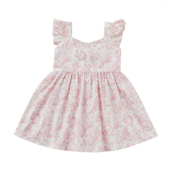 Vestidos de menina irmã combinando roupas infantis macacão de bebê/vestido de menina estampa de desenho animado design sem mangas babado bainha vestido bonito/macacão