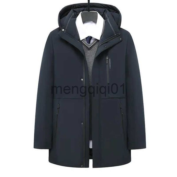 Parkas masculinas para baixo 2023 nova moda masculina pato para baixo sobre o joelho engrossar longo casaco de descoberta casal com capuz quente inverno amantes roupas jaqueta com zíper j231024