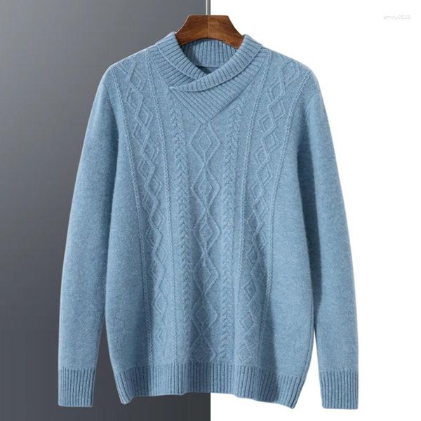 Herrenpullover RONGYI High-End-Pullover aus reinem Kaschmir mit grünem Fruchtkragen für Kleidung, V-Ausschnitt, locker sitzendes und verdicktes Strickhemd