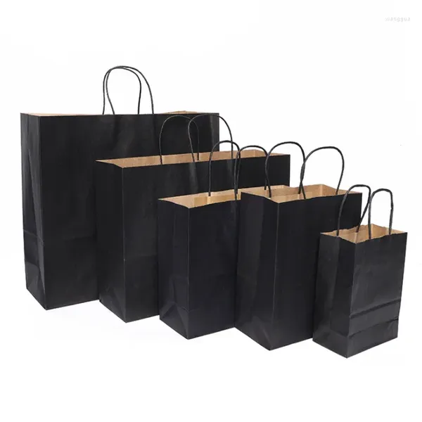 Envoltório de presente 10 Pçs / lote sacos com alças multi-função high-end papel kraft preto 6 tamanho para lojas presentes de festa roupas