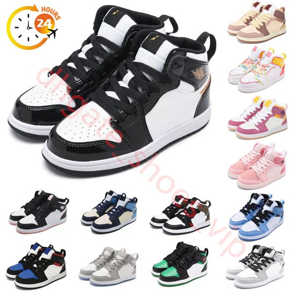 2023 Jumpman 1 Kids Basketball Shoes Children Toddler Sports Black Gold White Wolf Grey Hyper Royal Red Boy Girls 1s BasketBall Athletic Sneakers size 24-35