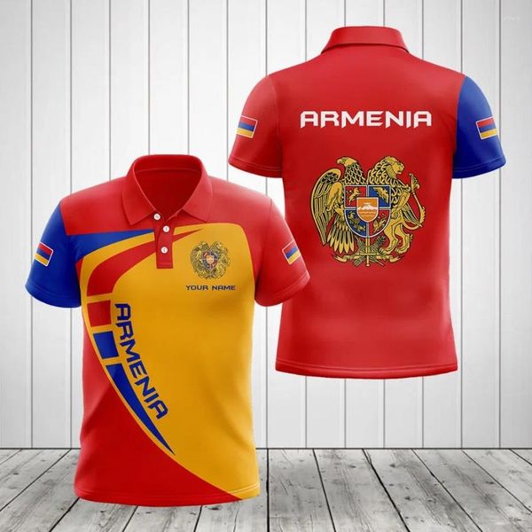 Homens Camisetas 2023 Camisa Polo Casual Bandeira Armênia 3D Impresso Malha Respirável Oversize Nome Personalizado e Mulheres