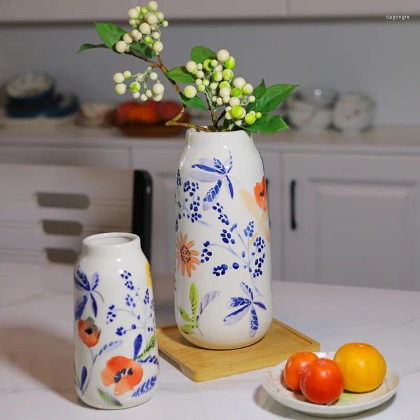 Vasos estilo japonês minimalismo flor vaso de cerâmica nórdico decoração de casa acessórios de decoração preto e branco artesanato