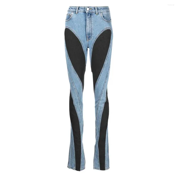 Jeans femininos nicho design estilo de rua contraste cor para mulheres em 2023 outono sexy meninas picantes mostram calças de lápis de cintura alta fina