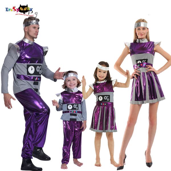 cosplay Eraspooky Retro Purple Time Robot Cosplay Adulto Alieno Astronauta Vestito Costume di Halloween per bambini Festa di gruppo Coppia Fancy Dresscosplay